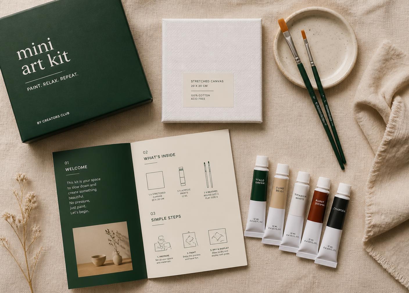 A Mini's Gallery kit laid out on linen